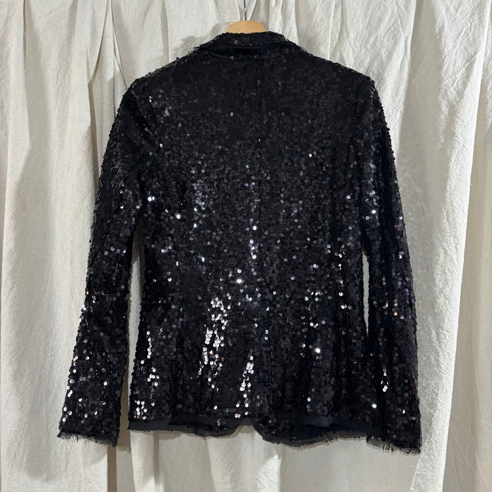 Joan Rivers Black Sequin Blazer Jacket Womens XS Single Button Evening Sparkle - Picture 2 of 6